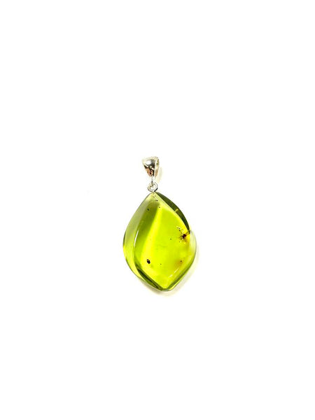 SS Amber Pear Pendant with Visible Insect