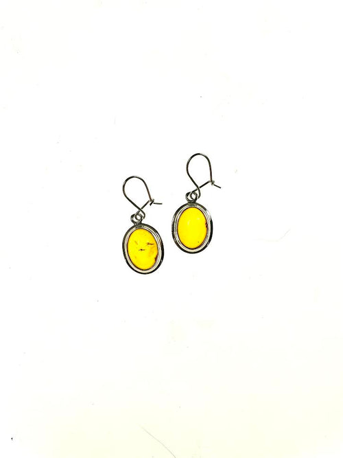 SS Amber Oval Bezel Earrings