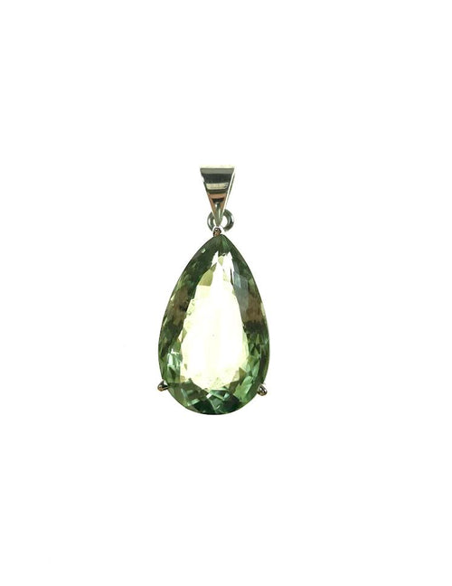 SS Green Amethyst Faceted Pear Pendant