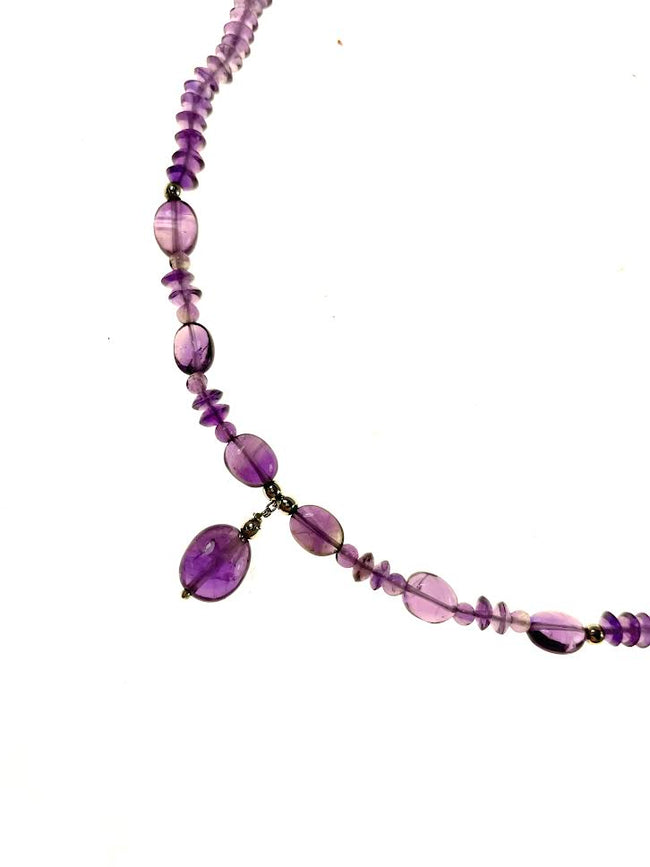 SS Amethyst Beaded Drop Necklace