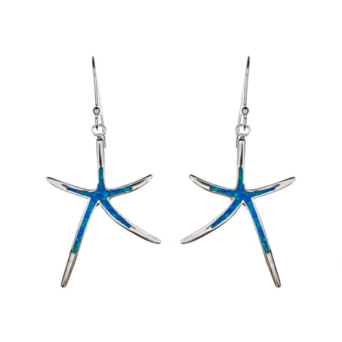 Sterling Silver Created Opal Starfish Earrings