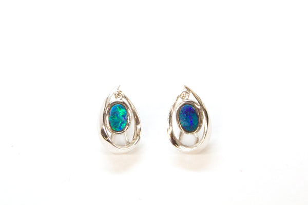 14KW Boulder Opal and Diamond Water Drop Clip on Earrings
