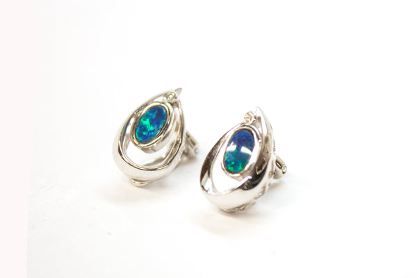 14KW Boulder Opal and Diamond Water Drop Clip on Earrings