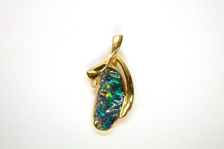 14K Boulder Opal and Diamond Pendant