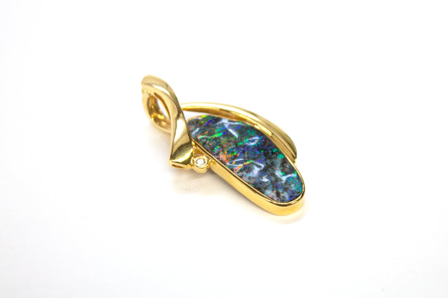 18K Natural Boulder Opal and Diamond Pendant