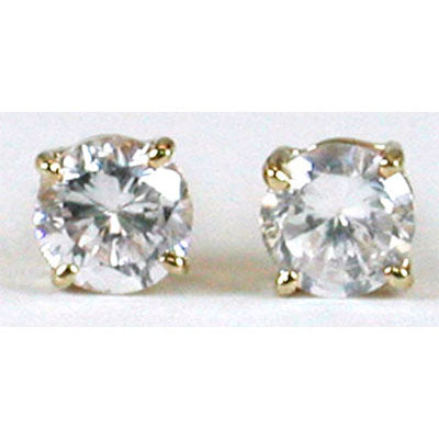 14K Yellow Gold Cubic Zirconia Round 4mm Stud Earrings