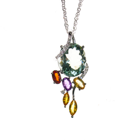 Sterling Silver Created Opal Oval Large Rope Pendant
