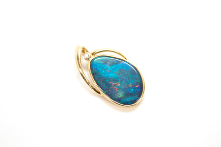 18K Natural Boulder Opal and Diamond Pendant