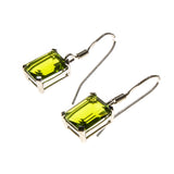Sterling Silver Created Peridot Rectangle Earrings