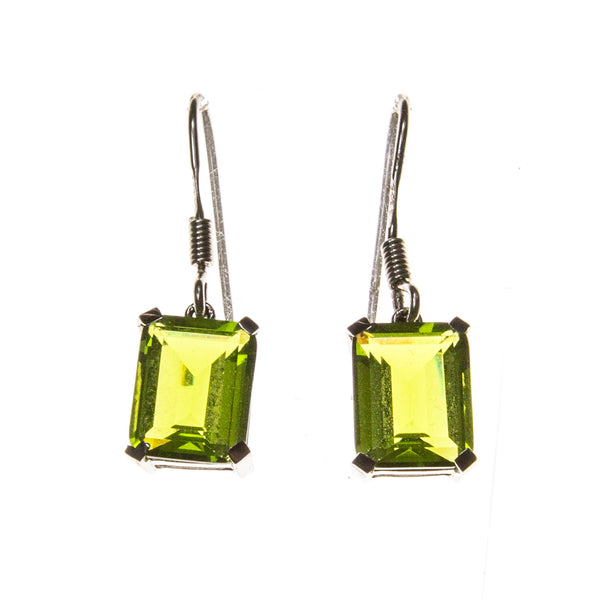 Sterling Silver Created Peridot Rectangle Earrings