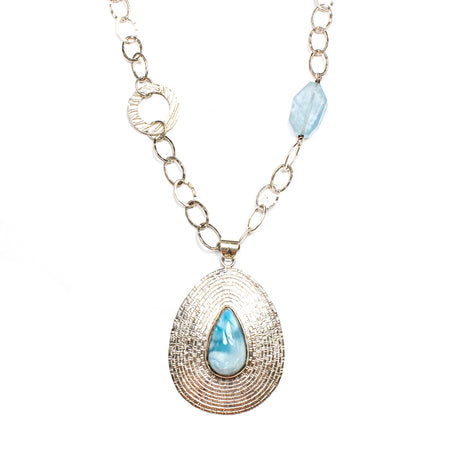Sterling Silver Created Aqua Oval Necklace