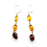 SS Amber 3-tone Twisted Bead Dangle Earrings