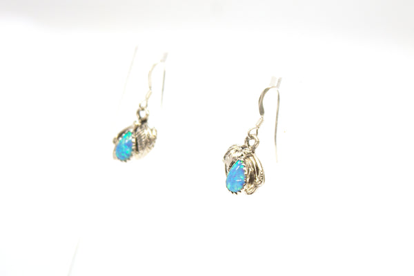 SS Created Opal Flower and Feather Earrings