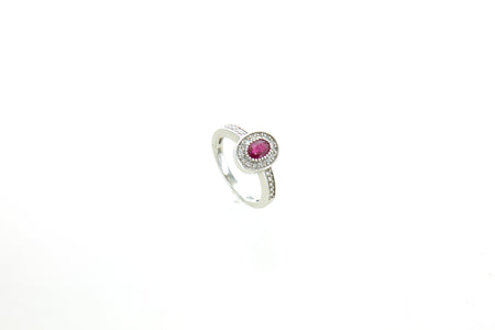 Sterling Silver Ruby Oval Hammered Prong Ring