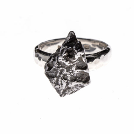 Sterling Silver Meteorite Nugget Bezel Ring Size 7