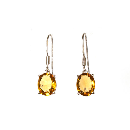 Sterling Silver Created Citrine Oval Earrings