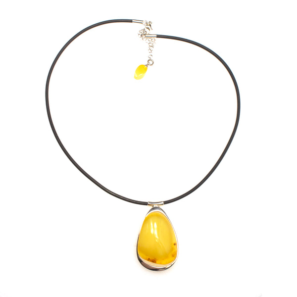 SS Chunky Butterscotch Amber Necklace W/ Rubber Cord