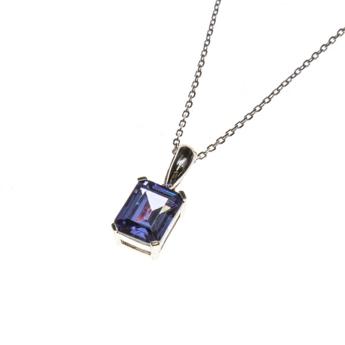 SS Created Tanzanite Rectangle Necklace