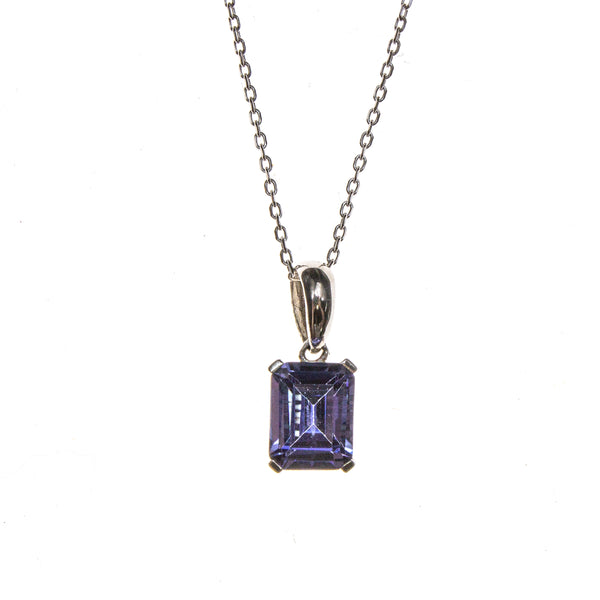 SS Created Tanzanite Rectangle Necklace
