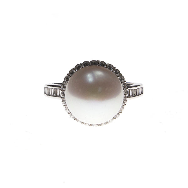 Sterling Silver Pearl CZ Ring Size 5,7