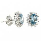 Sterling Silver Created Aquamarine and Cubic Zirconia Oval Stud Earrings