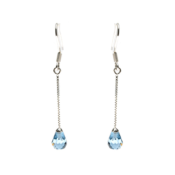 Sterling Silver Created Aqua Pear Dangle Earrings