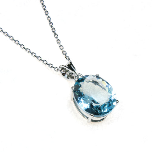 Sterling Silver Created Aqua Oval Necklace