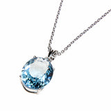 Sterling Silver Created Aqua Oval Necklace