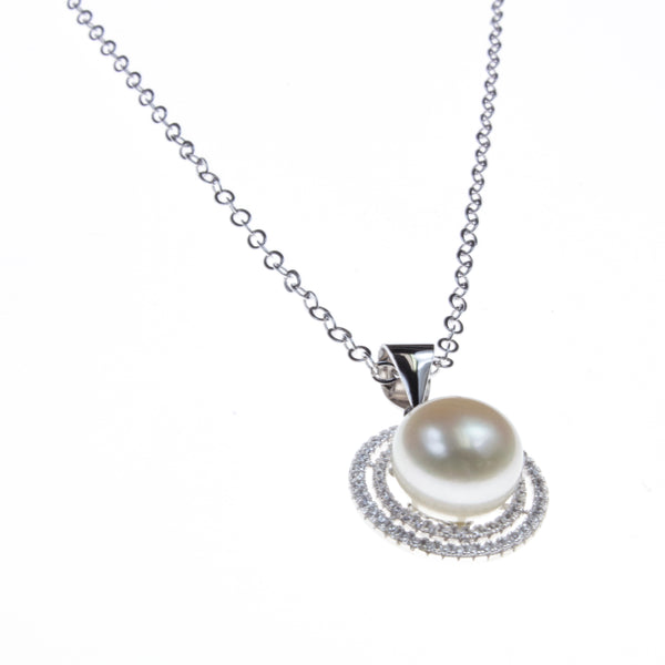 Sterling Silver Pearl Cubic Zirconia Necklace