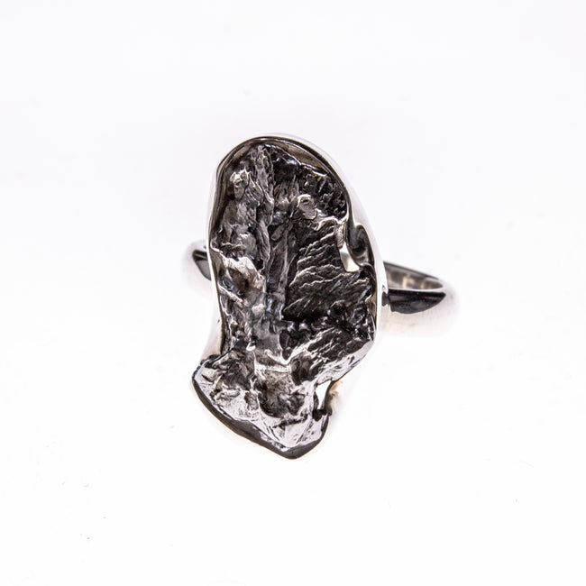 Sterling Silver Meteorite Nugget Bezel Ring Size 7