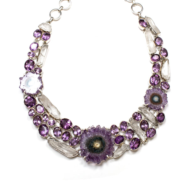 SS Amethyst Stalactite and Quartz Statement Necklace
