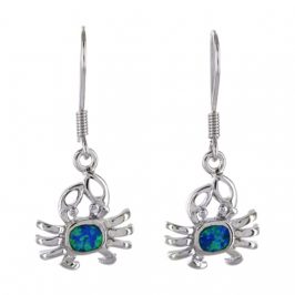 Sterling Silver Round Crab Bright Inlay Earrings