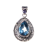 SS  Blue Topaz Hammered Pear Pendant