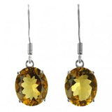 Sterling Silver Created Citrine Oval Dangle Earrings
