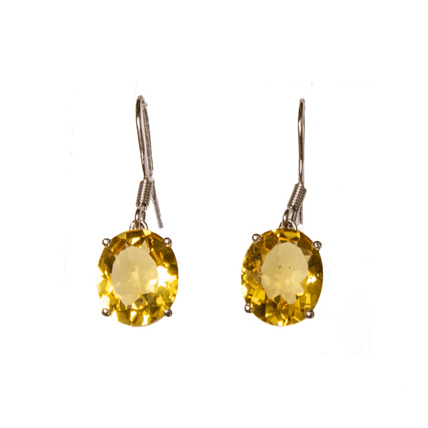 Sterling Silver Created Citrine Oval Dangle Earrings