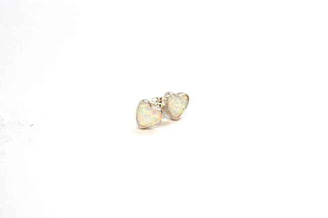 SS Created Opal White Heart Stud Earrings
