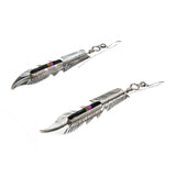 Sterling Silver Feather with Stone Inlay Earrings