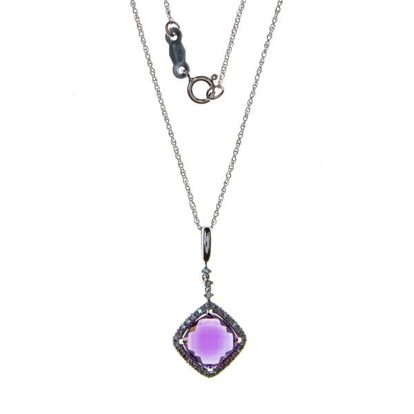 14K White Gold Amethyst Square Necklace