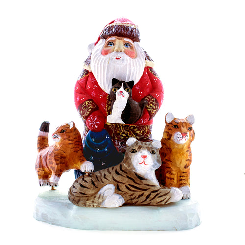 Carved Santa with Kittens