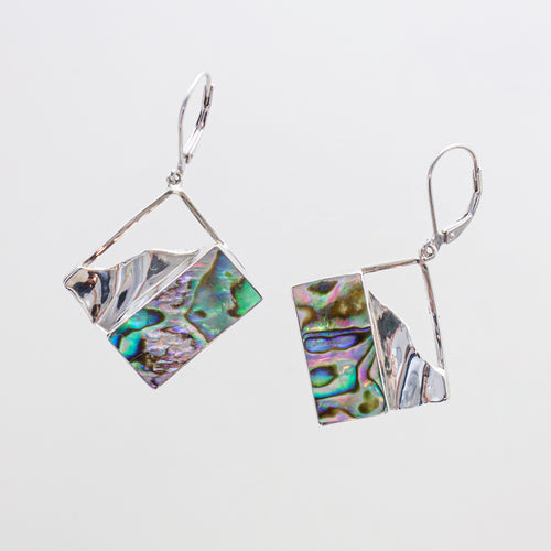 SS Abalone Square Modern Dangle Earrings