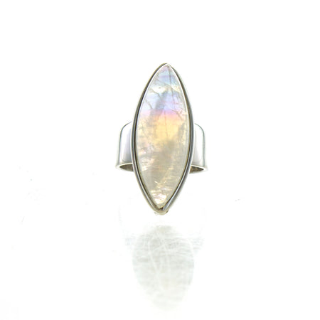 SS Wide Rainbow Moonstone Pear Ring (Size 8.5)