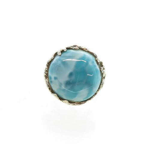 SS Round Larimar Ring with Tanzanite & Textured Setting (Size 7)