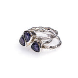 SS Textured Wavy Iolite Trillion Ring Stack (Set of 3. Size 7 3/4)