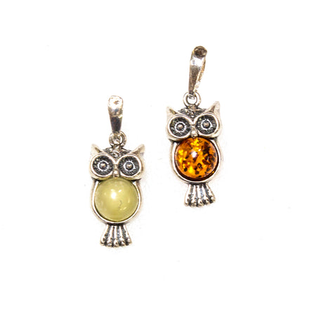 SS Large Multi-colored Amber Owl Earrings