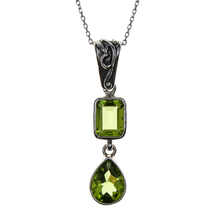 SS Peridot Double Oval & Pear Hinged Pendant Necklace