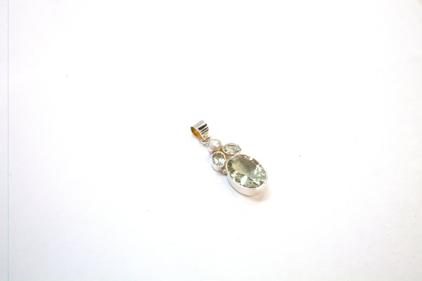 SS Green Amethyst and Pearl Pendant