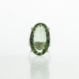 SS Large Pronged Green Amethyst Ring (Size 6.5)