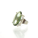 SS Large Pronged Green Amethyst Ring (Size 6.5)