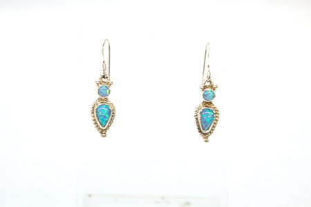SS Created Opal Blue Pear Earrings