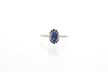 SS Created Sapphire & CZ Pointed Circle Ring